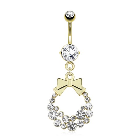 Piercing nombril plaqué or ruban et anneau pavé de cristaux blancs NOM184 16.50€ sur piercing-alice.fr