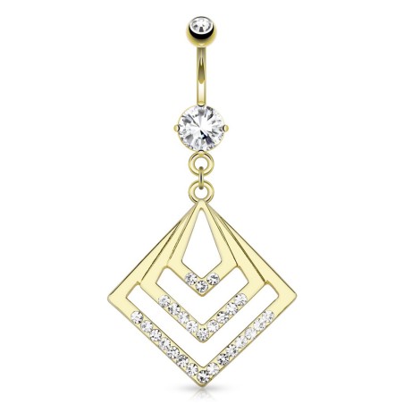 Piercing nombril plaqué or square et zirconiums  NOM187