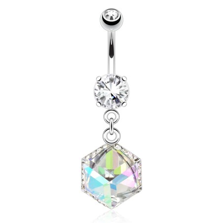 Piercing nombril pendentif cube en zirconium  NOM188