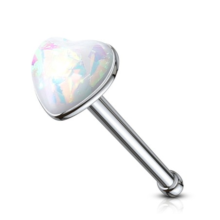 Piercing nez droit 6mm avec cœur en opaline blanche NZ067W 6.70€