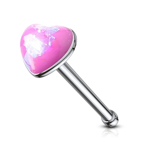 Piercing nez droit 6mm avec cœur en opaline rose NZ067P 6.70€