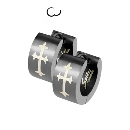 Boucles d'oreilles anneaux noirs et croix ANN049