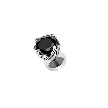 Faux piercing oreille plug avec une fleur en zirconium noir FA067