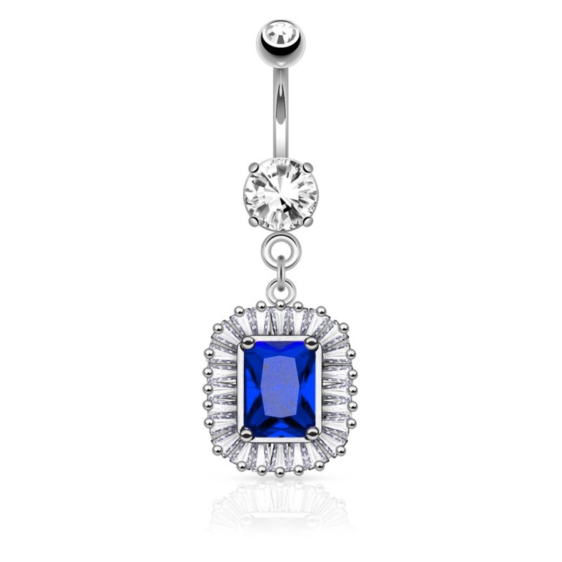 Piercing nombril plaqué Rhodium square et zirconium bleu NOM189G 18,00€