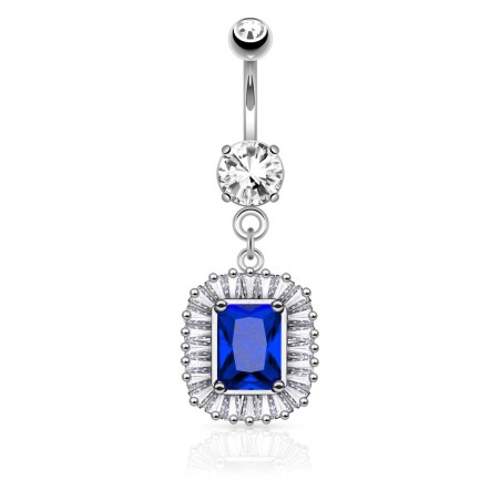 Piercing nombril plaqué Rhodium square et zirconium bleu NOM189G 18,00€