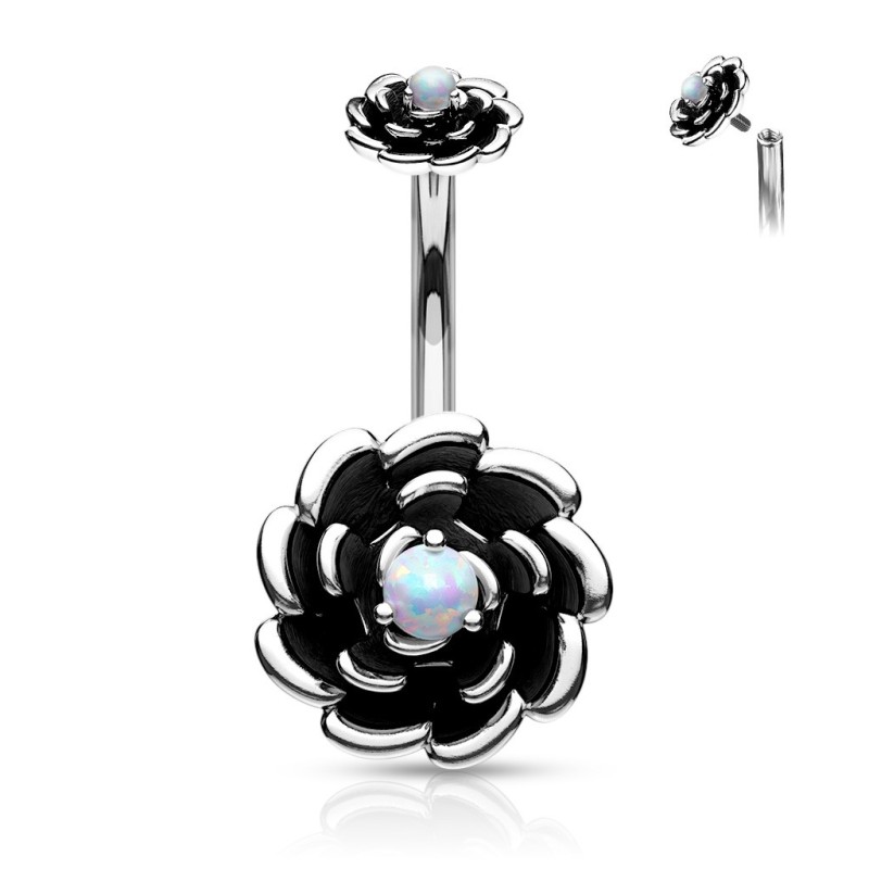 Piercing nombril fleur avec une opaline blanche filetage interneNOM191  8,90€