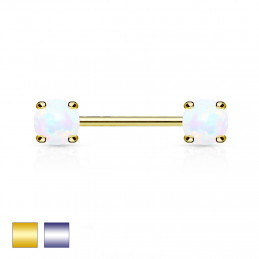 Piercing téton plaqué or 12mm avec Opalines de synthèse