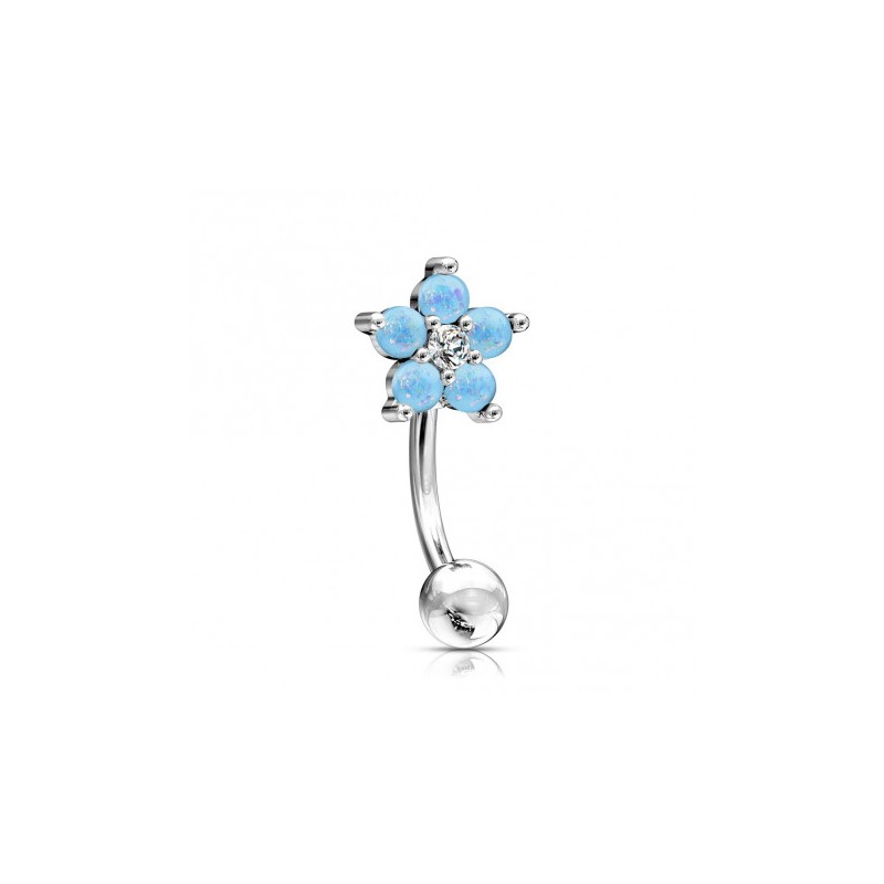 Piercing arcade, rook, hélix 8mm, fleur bleue en opale glitter de synthèse ARC050B 7.45€