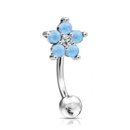 Piercing arcade, rook, hélix 8mm, fleur bleue en opale glitter de synthèse ARC050B 7.45€