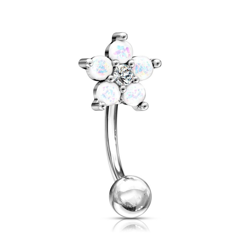 Piercing arcade, rook, hélix 8mm, fleur  blanche en opale glitter de synthèse ARC050W 7.45€