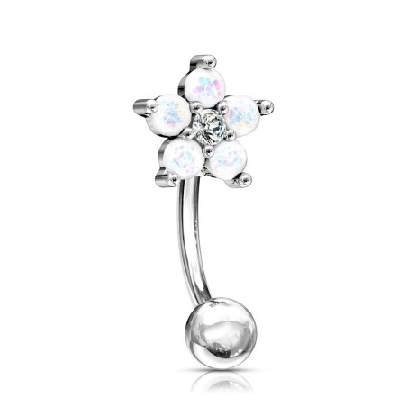 Piercing arcade, rook, hélix 8mm, fleur  blanche en opale glitter de synthèse ARC050W 7.45€