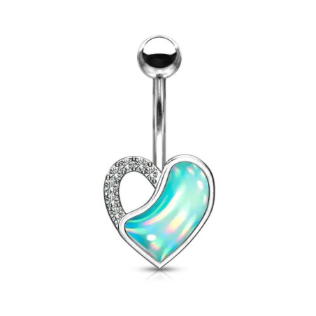 Piercing nombril banane avec un cœur turquoise et strass NOM005B 9.00€