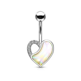 Piercing nombril banane avec un cœur ivoire et strass NOM005W 9.00€