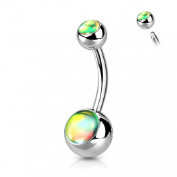 Piercing nombril banane boules acier avec pierres irisées vertes NOM008V 7.00€