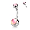 Piercing nombril banane boules acier avec pierres roses irisées NOM008P 7.00€