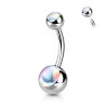 Piercing nombril banane boules acier avec pierres blanc nacre irisées NOM008W 7.00€
