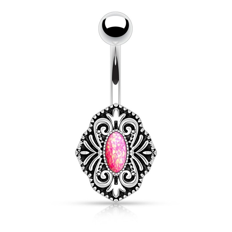 Piercing nombril 10mm vintage avec opaline rose NOM019P 10.00€