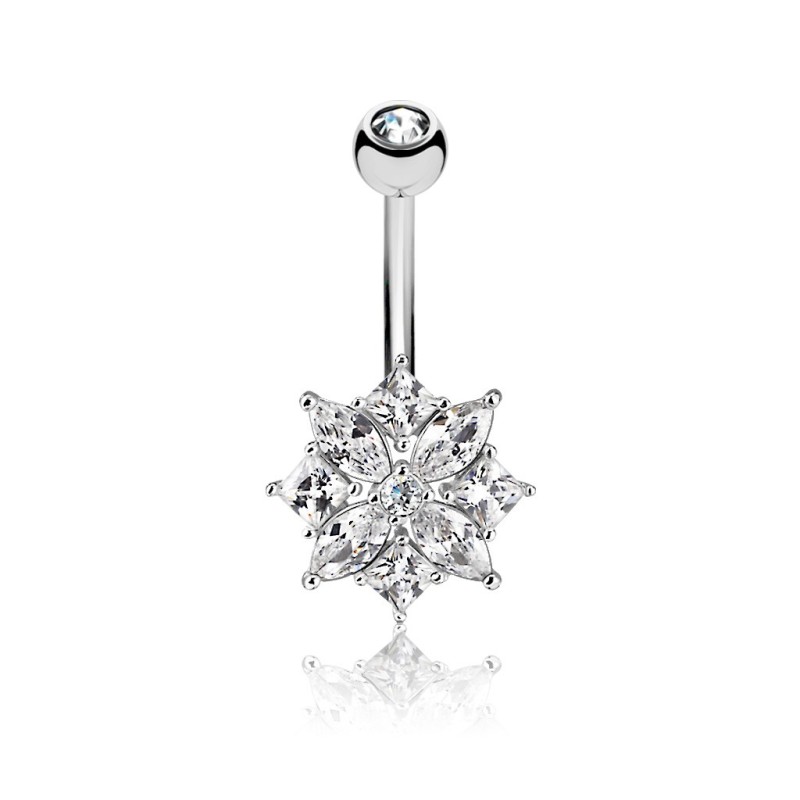 Piercing nombril 10mm fleur en zirconium blanc NOM021W 12.00€