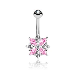 Piercing nombril 10mm fleur en zirconium rose NOM021P 12.00€