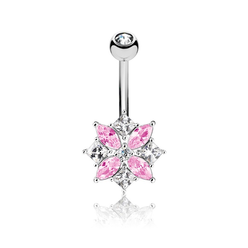 Piercing nombril 10mm fleur en zirconium rose NOM021P 12.00€