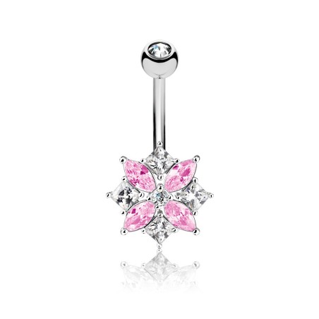 Piercing nombril 10mm fleur en zirconium rose NOM021P 12.00€