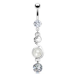Piercing nombril avec pendentif, perle et cristal NOM022W 12.50€€
