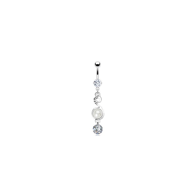 Piercing nombril avec pendentif, perle et cristal NOM022W 12.50€€