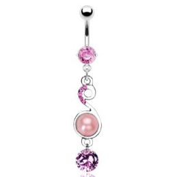 Piercing nombril avec pendentif, perles roses et cristal NOM022P 12.50€