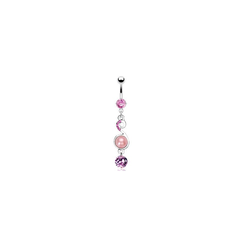 Piercing nombril avec pendentif, perles roses et cristal NOM022P 12.50€