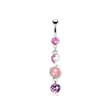 Piercing nombril avec pendentif, perles roses et cristal NOM022P 12.50€