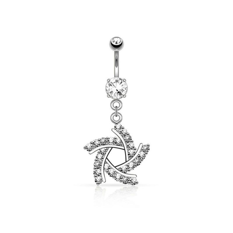 Piercing de nombril plaqué rhodium avec pendentif et zirconiums NOM023G 18.00€