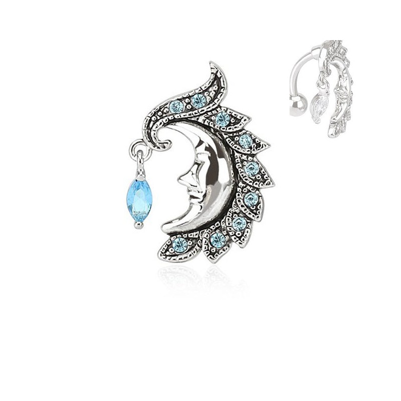 Piercing nombril inversé avec une lune et cristal bleu NOM024B 8.00€