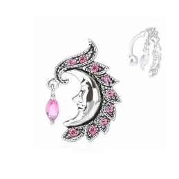 Piercing nombril inversé avec une lune et cristal rose NOM024P 8.00€