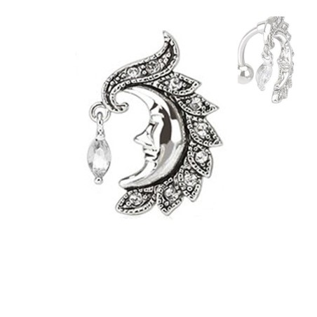 Piercing nombril inversé avec une lune et cristal blanc NOM024W