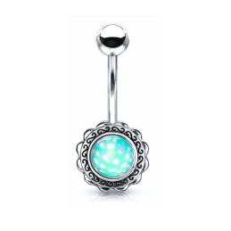 Banane de nombril fleur et pierre époxy lumineuse de couleur bleue NOM026B 9.50€