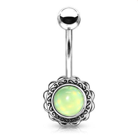 Banane de nombril fleur et pierre époxy lumineuse de couleur vert anis NOM026V 9.50€