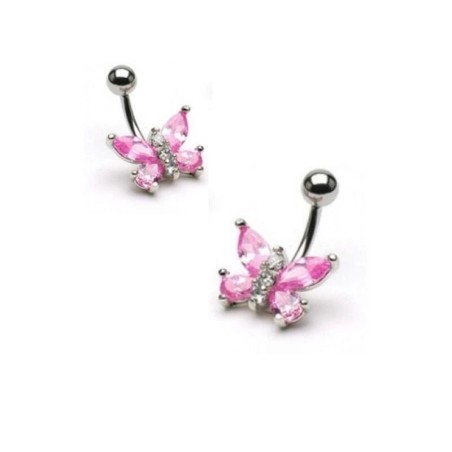Piercing Nombril Papillon Zircon rose NOM084