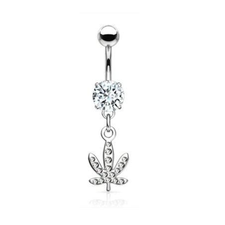 Piercing nombril avec une feuille de cannabis ornée de strass NOM194W 9.00€