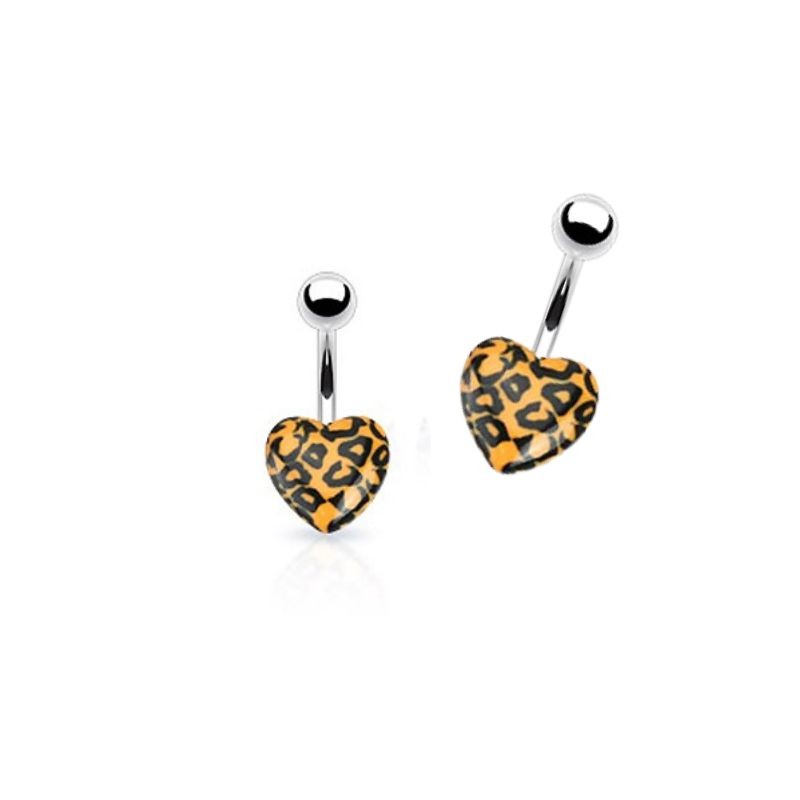Piercing nombril avec un cœur léopard acrylique orange NOM199O 5.50€