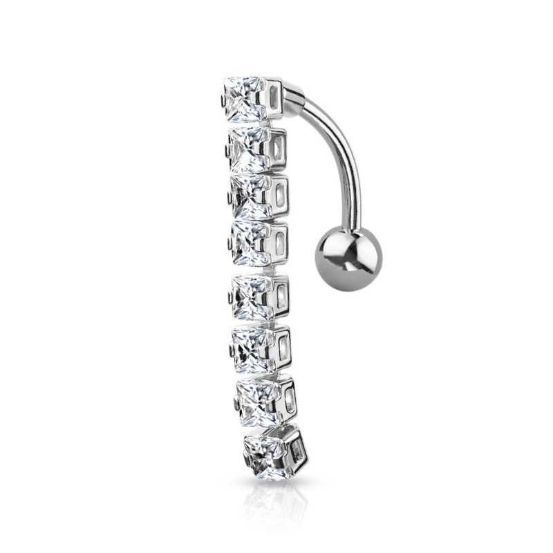 Piercing nombril inversé avec 8 zirconiums blancs NOM196G 10.00€