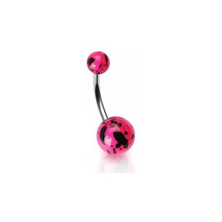Piercing nombril  boules en acrylique rose fluo tachetées NOM201P 6.00€