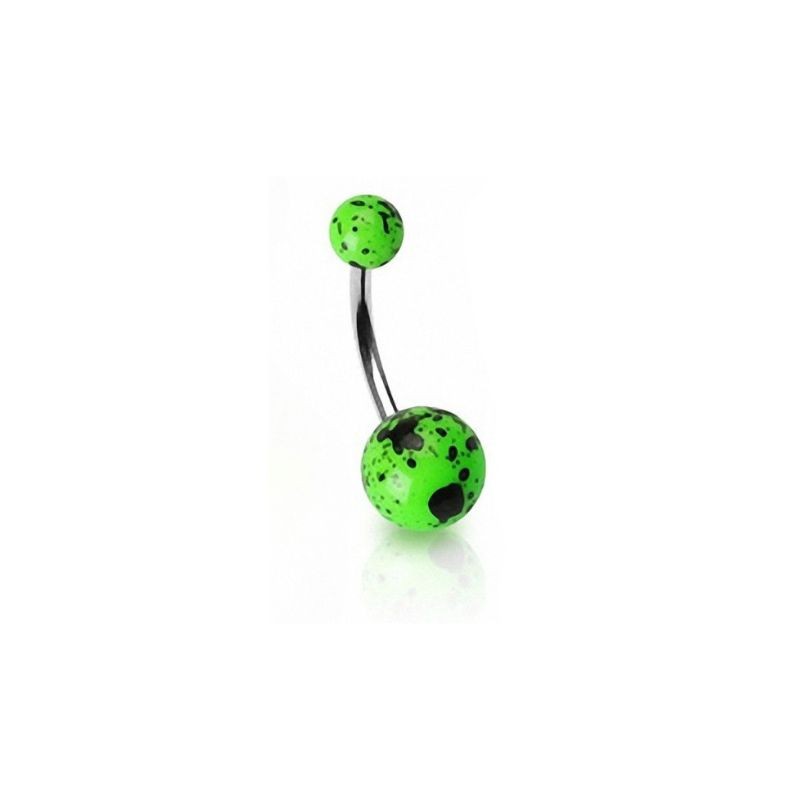 Piercing nombril  boules en acrylique vert fluo tachetées NOM201V 6.00€