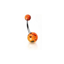 Piercing nombril  boules en acrylique orange fluo tachetées NOM201O 6.00€