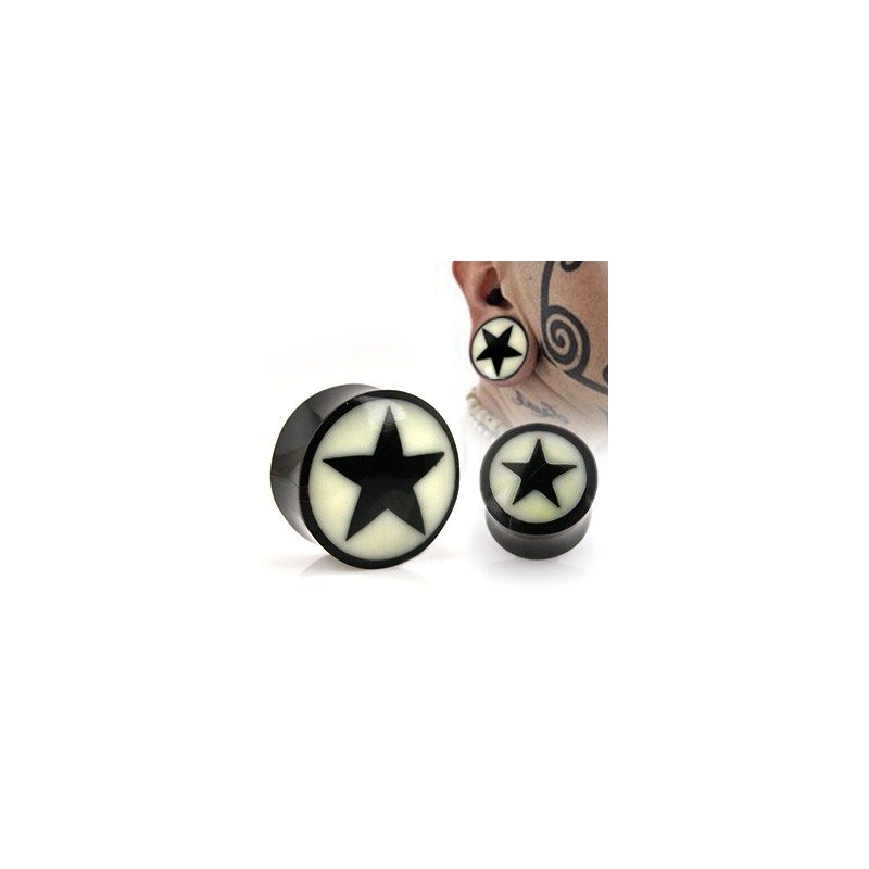 Piercing plug 5mm à 25mm en corne avec une étoile PLU058 à partir de 5.00€