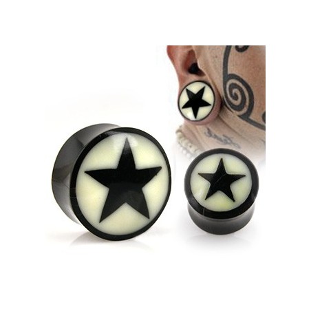 Piercing plug 5mm à 25mm en corne avec une étoile PLU058 à partir de 5.00€