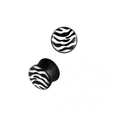 Piercing plug zébré blanc noir  de 6mm à 14mm PL068