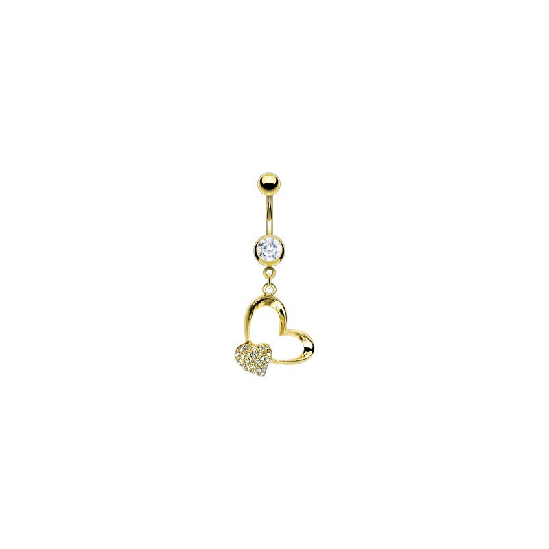 Piercing nombril avec double cœurs doré NOM441 sur piercing-alice.fr 14,00€