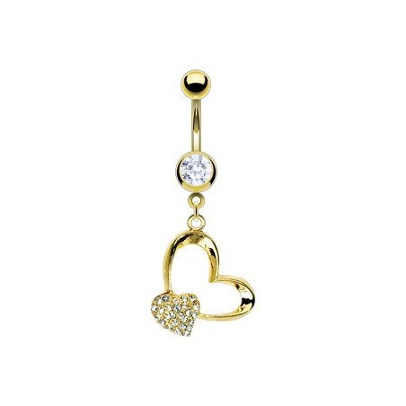 Piercing nombril avec double cœurs doré NOM441 sur piercing-alice.fr 14,00€