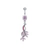 Piercing de nombril argenté en acier chirurgical avec pendentif floral et pierres roses – NOM379 12.90€ sur piercing-alice.fr