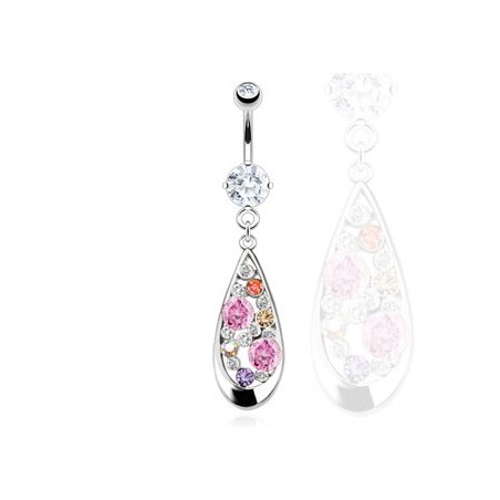 Piercing nombril pendentif goutte multicolore – Acier chirurgical NOM292